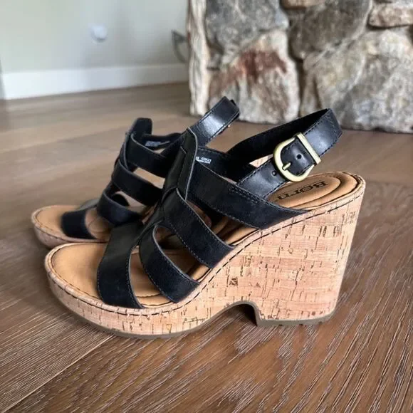 Børn Bernese Cage Wedge Sandal In Black Leather - Picture 5 of 9